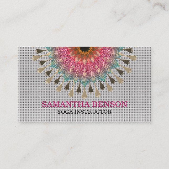 Elegant Mandala Lotus Logo Yoga Instructor Business Card (Front)