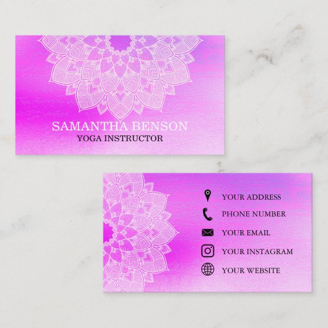 Elegant Mandala Lotus Logo Yoga Instructor Business Card (Front/Back)