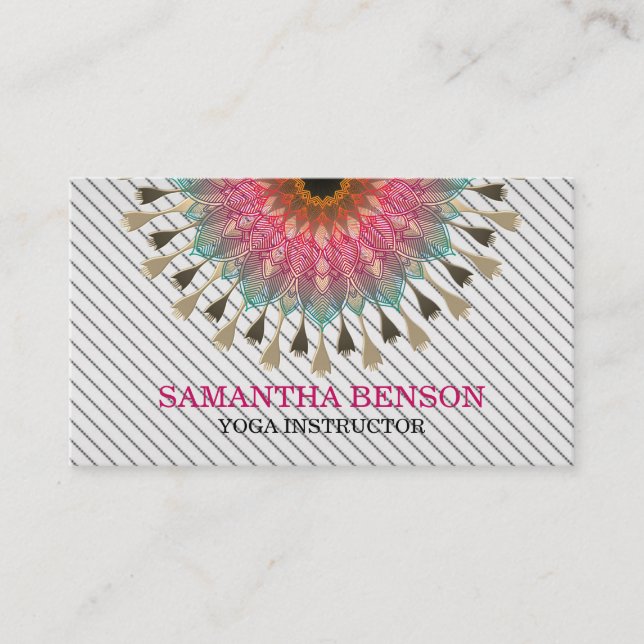 Elegant Mandala Lotus Logo Yoga Instructor Business Card (Front)