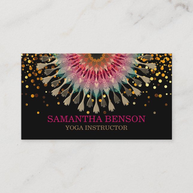 Elegant Mandala Lotus Logo Yoga Instructor Business Card (Front)