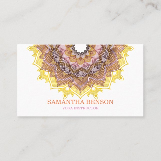 Elegant Mandala Lotus Yoga Instructor Business Card (Front)