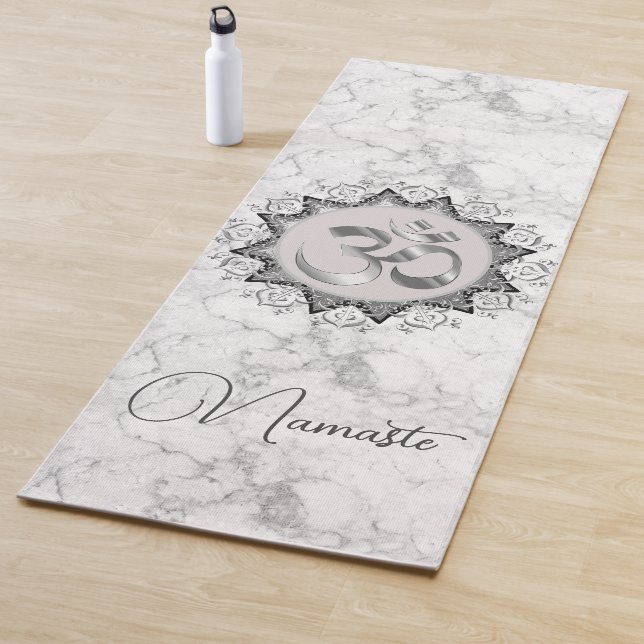 Elegant Mandala Om Namaste on Marble Yoga Mat (In Situ)