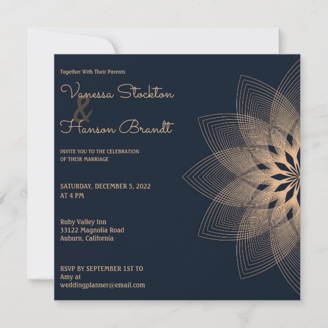 Elegant Mandala on Blue  Invitation (Front)