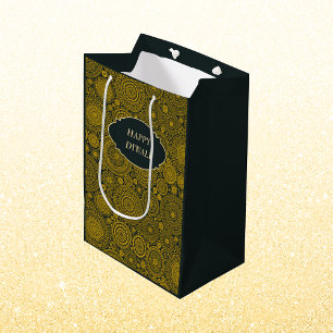 Elegant mandala pattern custom green gold diwali  medium gift bag