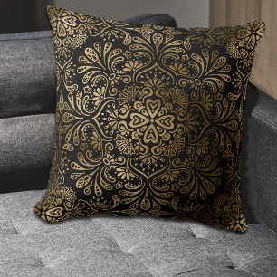 Elegant Mandala Pattern on Black Throw Pillow