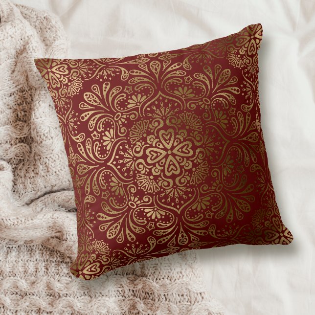 Elegant Mandala Pattern on Maroon Red Throw Pillow (Creator Uploaded)