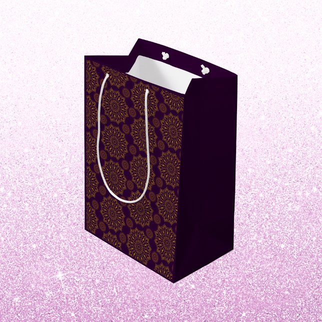 Elegant mandala pattern purple gold diwali  medium gift bag (Creator Uploaded)