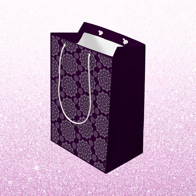 Elegant mandala pattern purple silver diwali  medium gift bag (Creator Uploaded)
