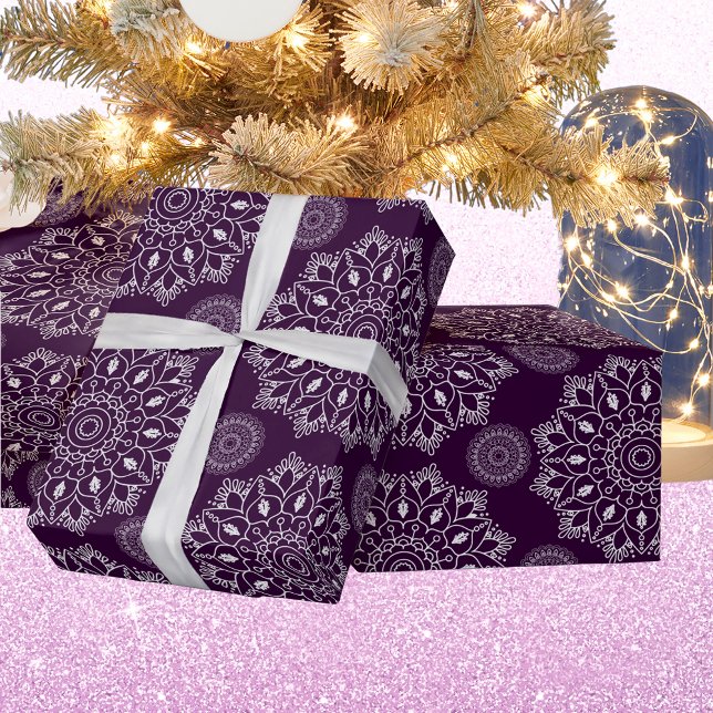 Elegant mandala pattern purple silver diwali  wrapping paper (Creator Uploaded)
