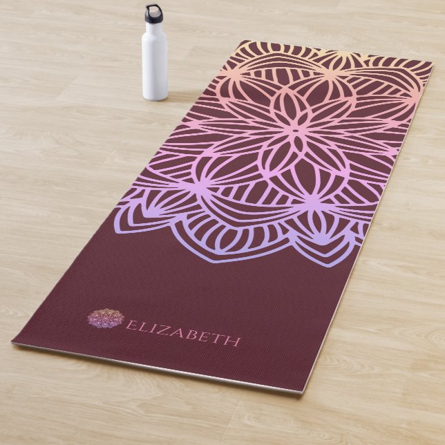 Elegant Mandala Pink Plum Personalised (1 sided) Yoga Mat (In Situ)