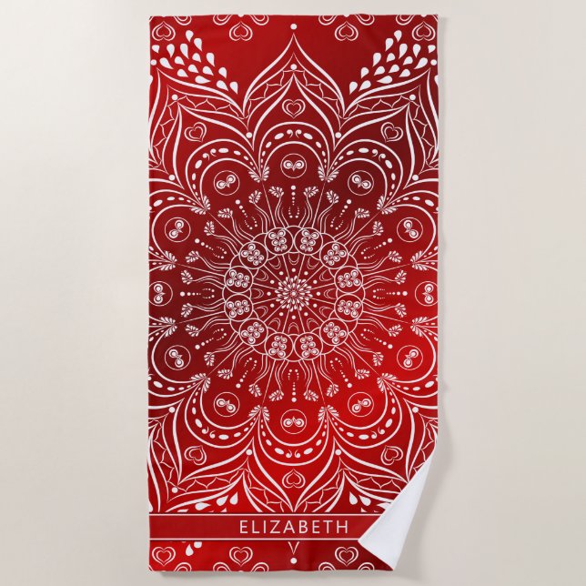Elegant Mandala Red Beach Towel (Front)