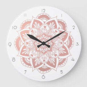 Elegant Mandala Rose Gold Flower Large Clock