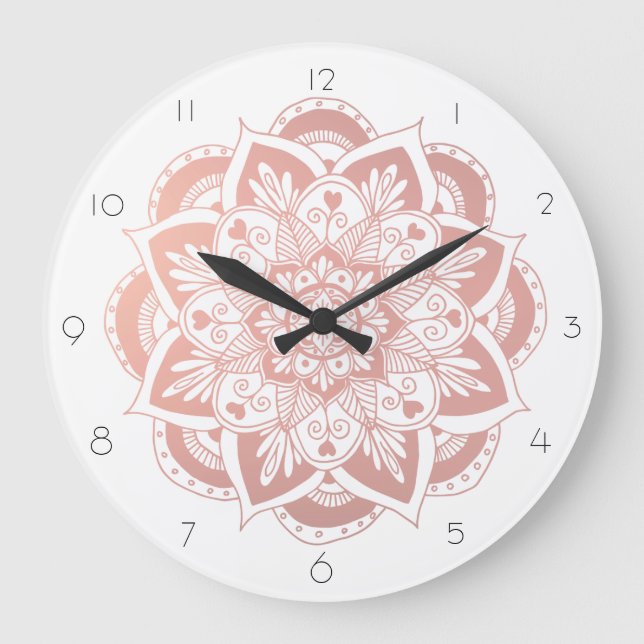 Elegant Mandala Rose Gold Flower Large Clock (Front)