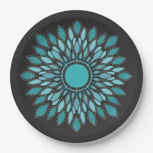 Elegant Mandala  Teal Lotus Flower   Paper Plate