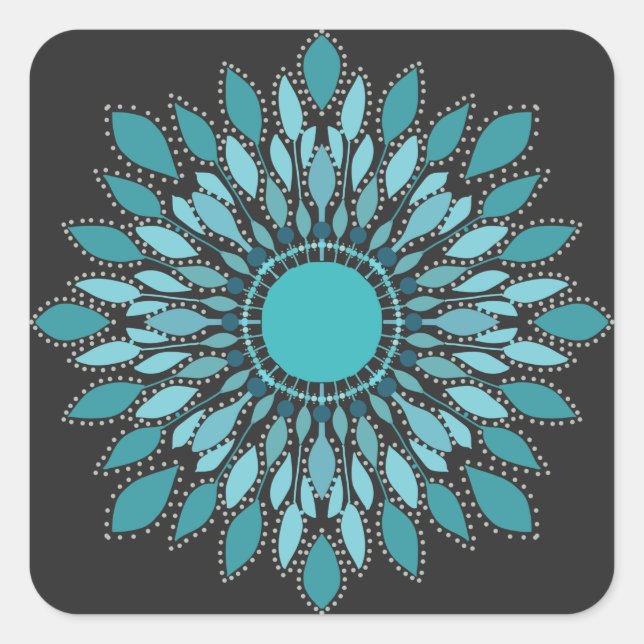 Elegant Mandala  Teal Lotus Flower  Square Sticker (Front)