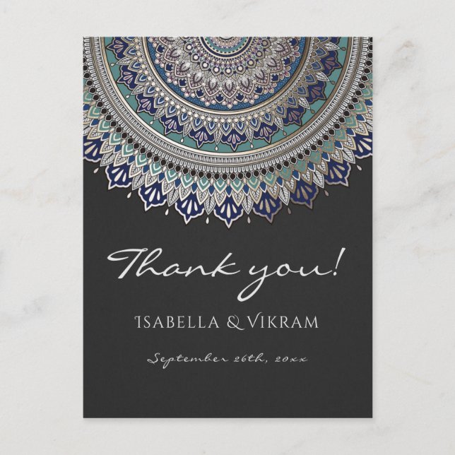 Elegant Mandala Wedding Thank You Postcards (Front)