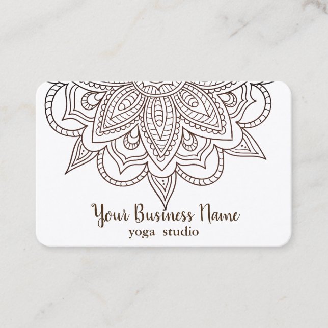 Elegant Mandala White Chic Classy Yoga Instructor Business Card (Front)
