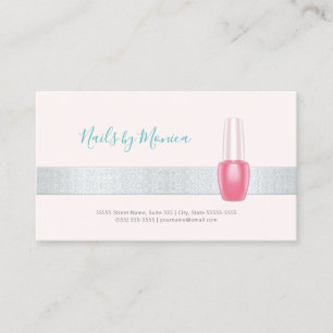 Elegant Manicurist Silver Stripe Pink Nail Polish Business Card