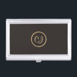 Elegant Manly Black Faux Gold Circle Monogram Business Card Holder<br><div class="desc">Elegant business card holder with dark grey background and faux gold circle pattern You can add your monogram to it.</div>