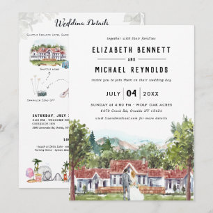 Elegant Manor Villa   Illustrated Wedding Weekend Invitation