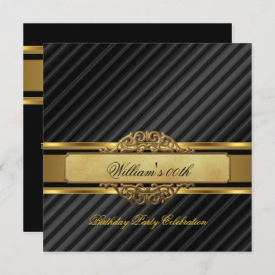 Elegant Mans Black Gold Birthday Party Mens Invitation