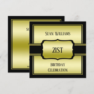 Elegant Man's Gold & Black 21st Birthday Invitation