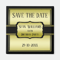 Elegant Man's Gold & Black Birthday Save The Date