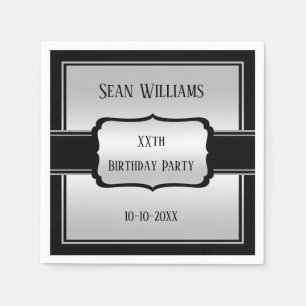 Elegant Man's Silver & Black Birthday Napkin