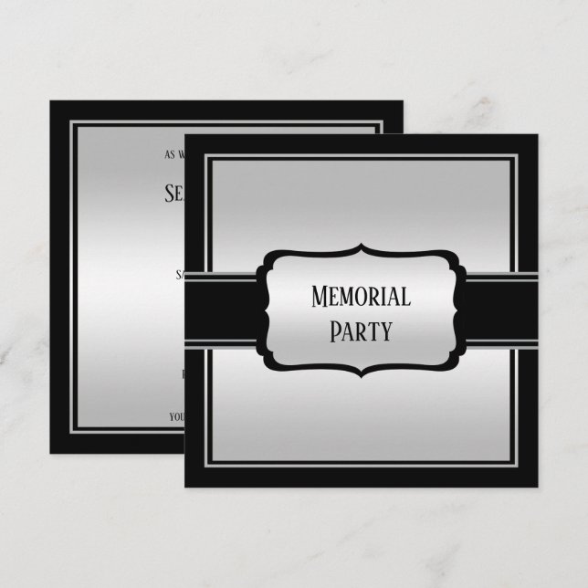Elegant Man's Silver & Black memorial Party Invitation (Front/Back)