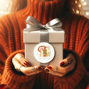 Elegant Manuscript Thanks Autumn Fall Foliage Classic Round Sticker