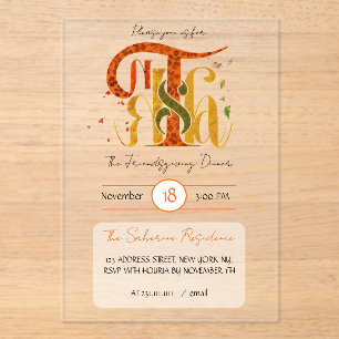 Elegant Manuscript Thanks Autumn Foliage Acrylic Invitations