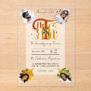 Elegant Manuscript Thanks Autumn Foliage Photos Acrylic Invitations