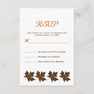 Elegant maple leaves brown fall wedding RSVP Card
