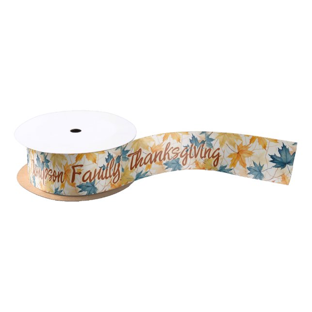Elegant Maple Leaves Fall Thankful Thanksgiving Satin Ribbon (Spool)