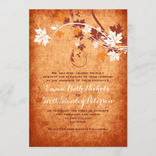 Elegant maple leaves orange fall wedding invitation