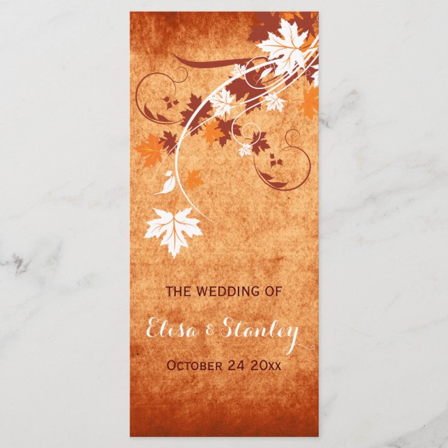 Elegant maple leaves orange fall wedding program programme (Front)