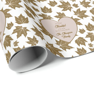 Elegant Maple Leaves Thankful Thanksgiving Heart Wrapping Paper