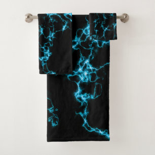 Elegant Marble 10 - Blue and Black Bath Towel Set