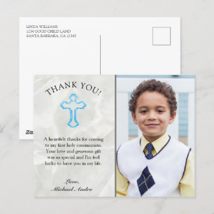 Elegant Marble 1st Holy Communion Thank You Postcard