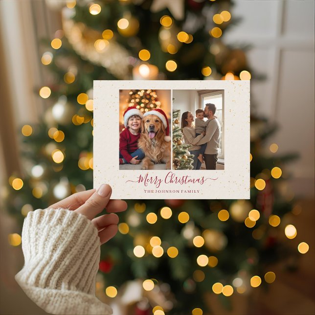 Elegant Marble 2 Photo Christmas Card (Creator Uploaded)