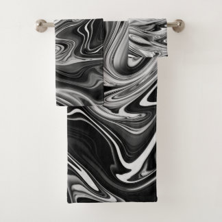 Elegant Marble 7 - Liquid Black and White Bath Towel Set
