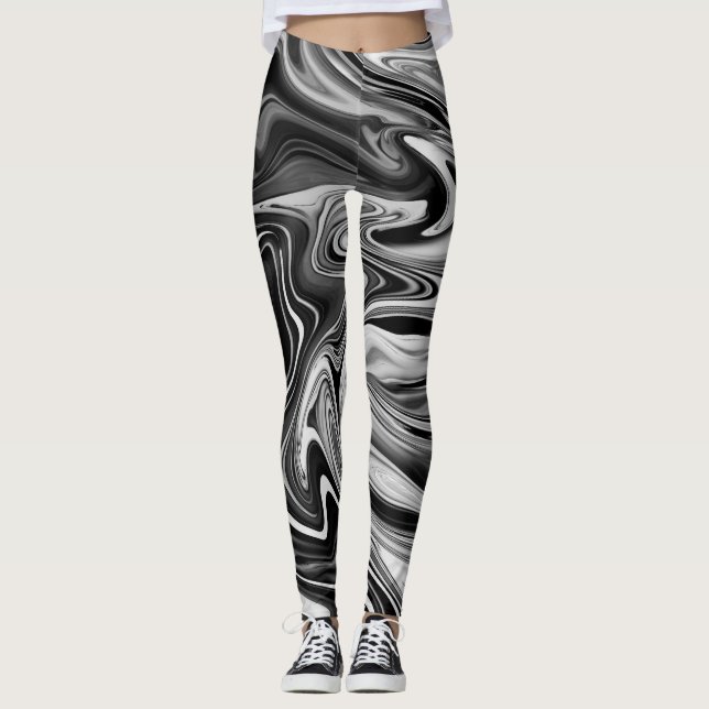 Elegant Marble 7 - Liquid Black and White Leggings (Front)