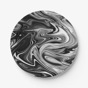 Elegant Marble 7 - Liquid Black and White Paper Plate