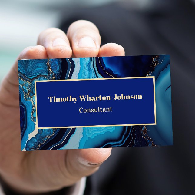 Elegant Marble Agate Dark Blue Gold Swirl Business Card (Creator Uploaded)
