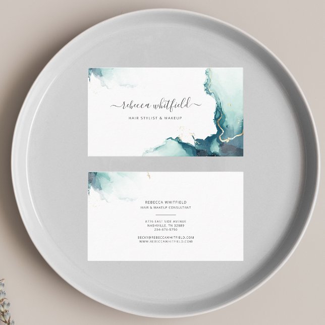 Elegant Marble Agate Pattern Modern Script Business Card (Emerald Agate Script Hair Stylist Business Card)