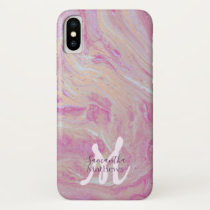 Elegant Marble Agate Pink Gold monogram iPhone X Case