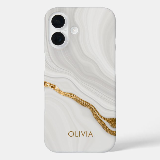 Elegant Marble And Gold Glitter Personalised Name Case-Mate iPhone Case (Back)