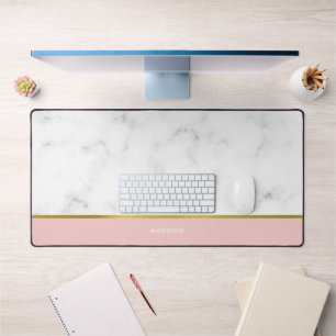 Elegant Marble and Pink Pattern Personalised Desk Mat