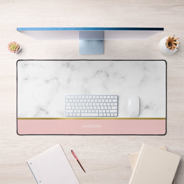 Elegant Marble and Pink Pattern Personalised Desk Mat (Office 1)