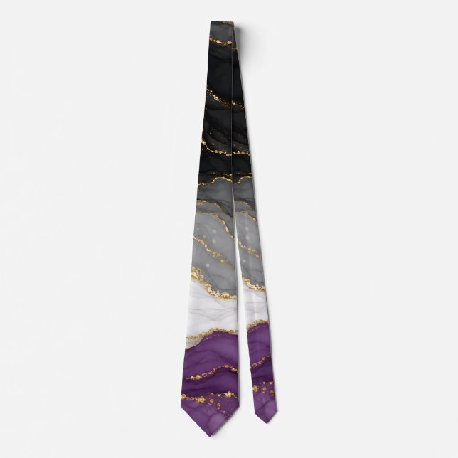 Elegant Marble Asexual Pride Colours Tie (Front)